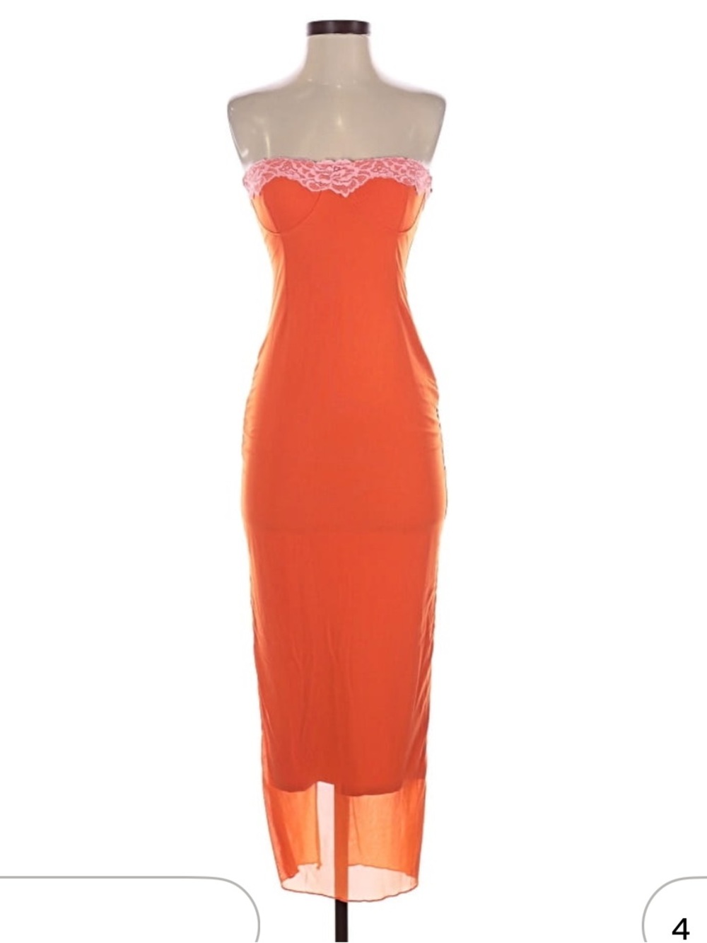 Commense Strapless Orange Midi Dress with Pink Lace